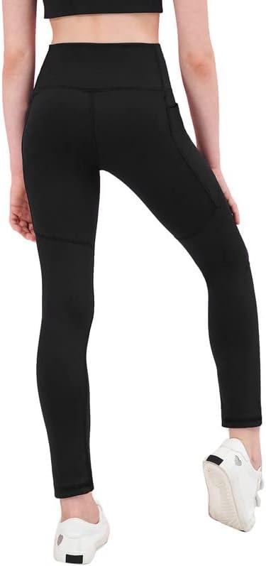 Girl's Athletic Leggings with Pockets Youth Compression Dance Tights Yoga  Pants No Front Seam Black 12 Years