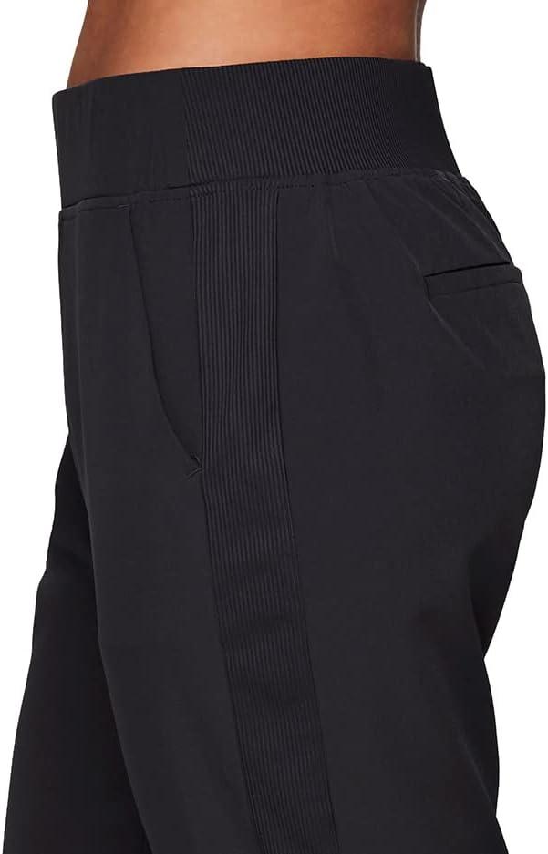 RBX Active Women's Relaxed Fit Lightweight Quick Drying Stretch Woven Pants  with Pockets X-Large Ribbed Side Jet Black