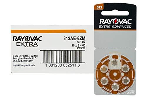 120-Pack Size 312 Rayovac Extra Advanced Hearing Aid Batteries (20 Cards of  6)