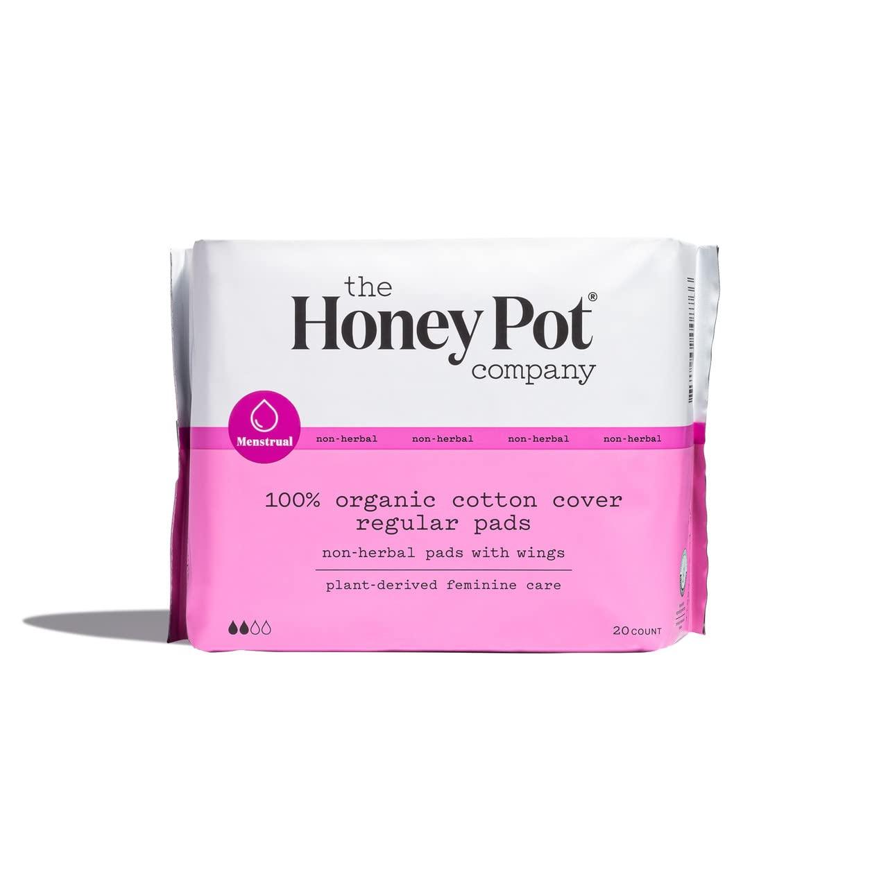 The Honey Pot Company, Non-Herbal Regular Pads with Wings, Organic Cotton  Cover, 20 ct.