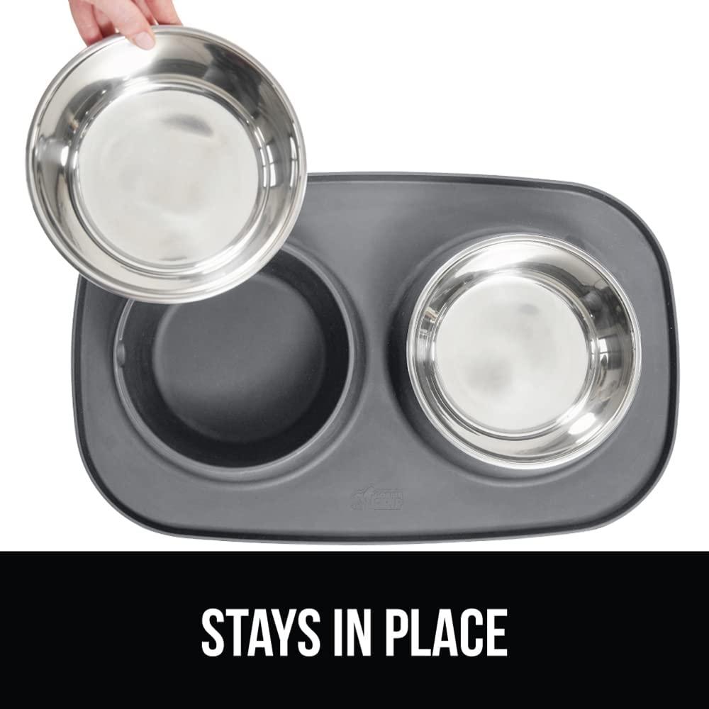 Slip Resistant Pet Bowls and Silicone Feeding Mat Set, Catch Water