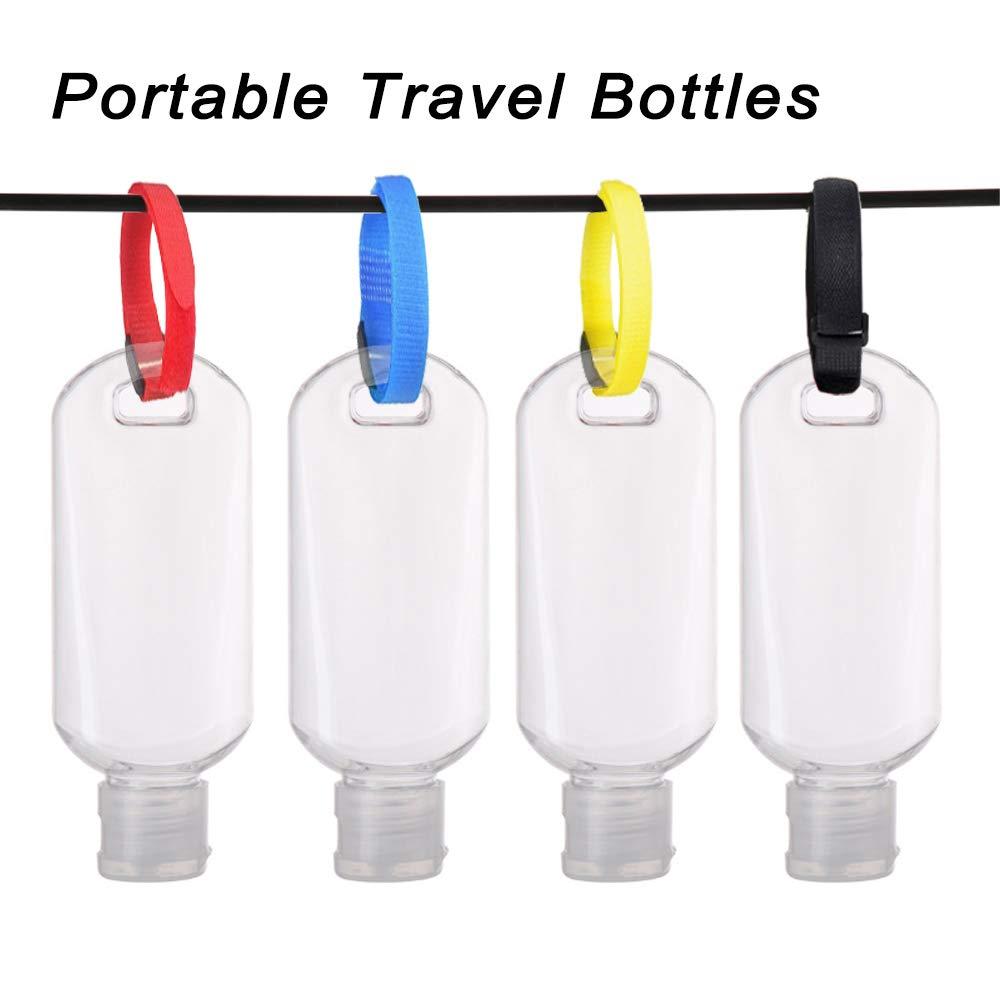 Hand Sanitizer Holder, 42 Pcs Empty Travel Size Bottle Keychain Holders Set  Include 20 pcs Refillable Travel Bottles 30 ml Flip Cap Containers, 20 pcs  Keychain Bottle Holders, 2 Funnels (White) 
