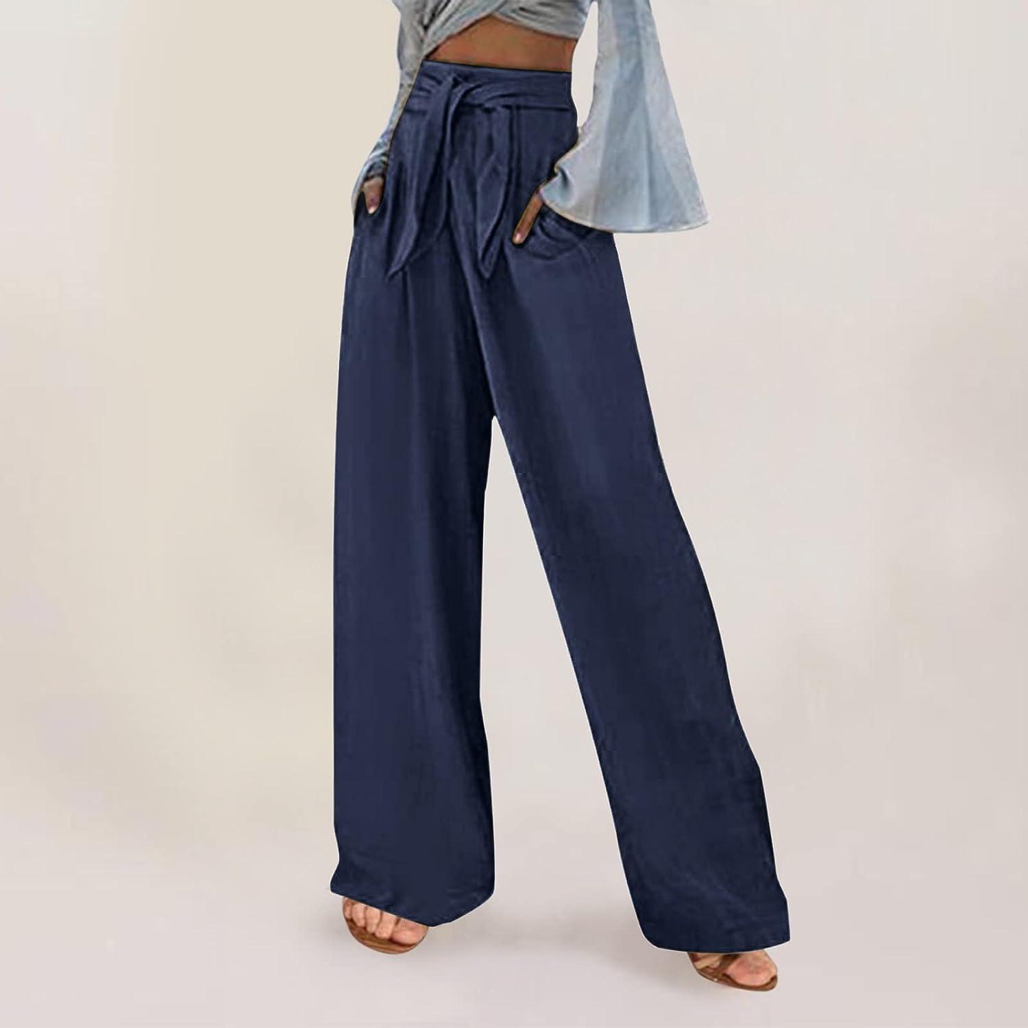 Palazzo Pants for Women Elastic High Waisted Solid Wide Leg Pants Casual  Loose Summer Flowy Beach Lounge Trousers
