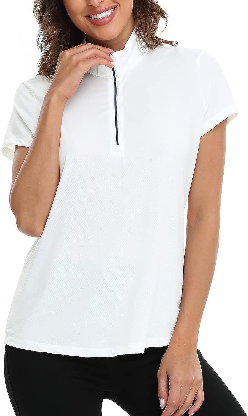 LRD Women's Golf Polo Shirts Short Sleeve Tennis Shirt UPF 30 Quarter Zip  Up Small White / Floral