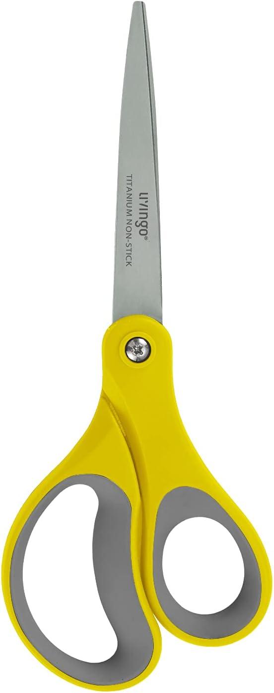 LIVINGO 2 Pack 8 Titanium Non-Stick Scissors, Professional Stainless Steel  Comfort Grip, All-Purpose, Straight Office Craft Scissors for