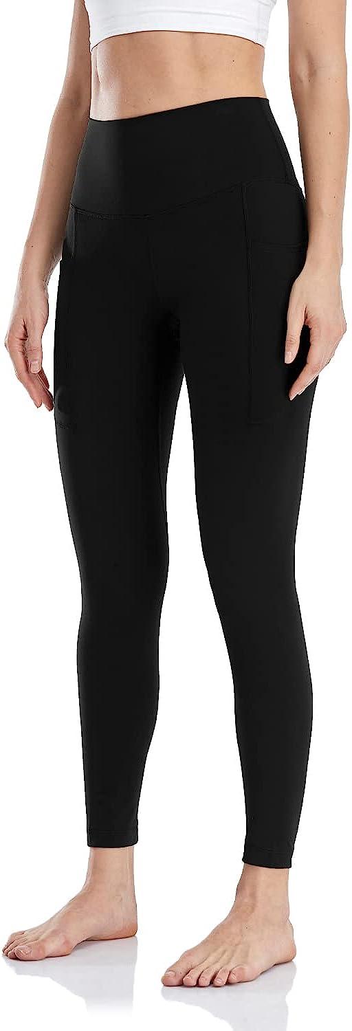 HeyNuts Essential 7/8 Leggings with Side Pockets for Women, High Waisted Compression  Workout Yoga Pants 25'' 25 inches Large Black