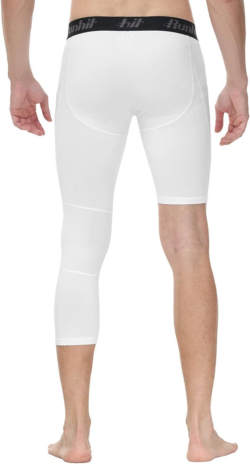 We Ball Sports Athletic Men's Single Leg Sports Tights  One Leg  Compression Base Layer Leggings for Men (3/4, White) 