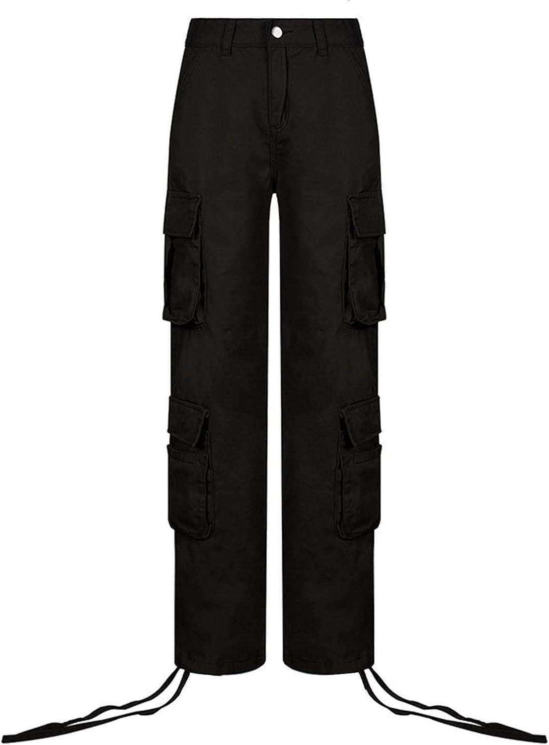 Gufesf Womens Baggy Cargo Pants Low Waist Loose Wide Leg Trousers with Big  Pockets Trendy Hippie Streetwear Y2K Clothes Ak-a-black Large