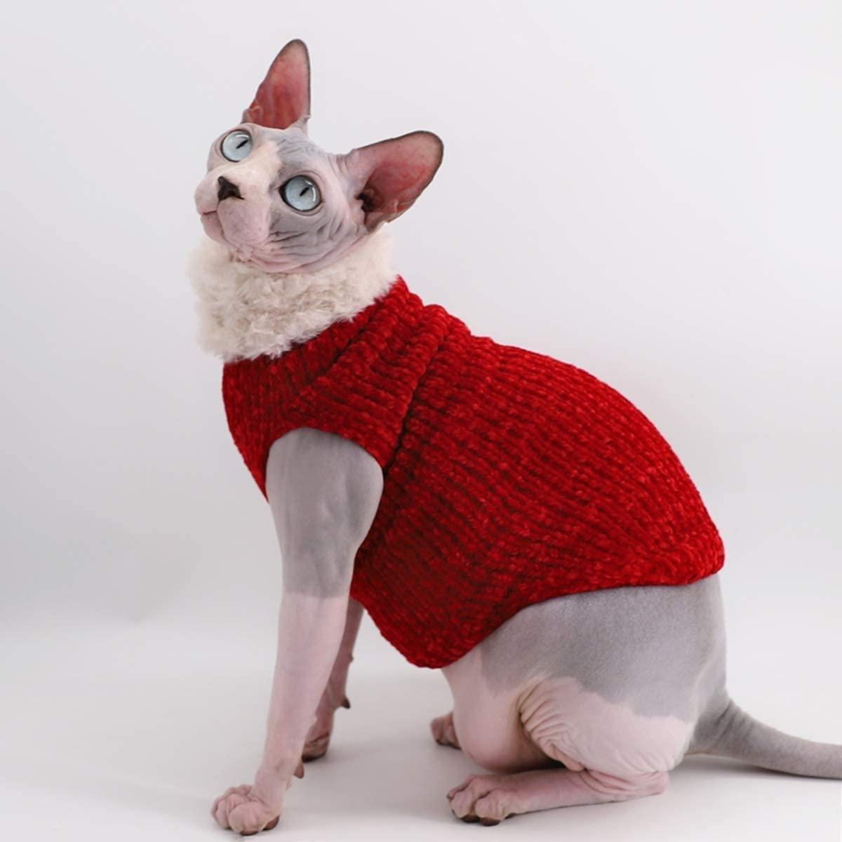  Sphynx Cat Clothes Winter Warm Faux Fur Sweater