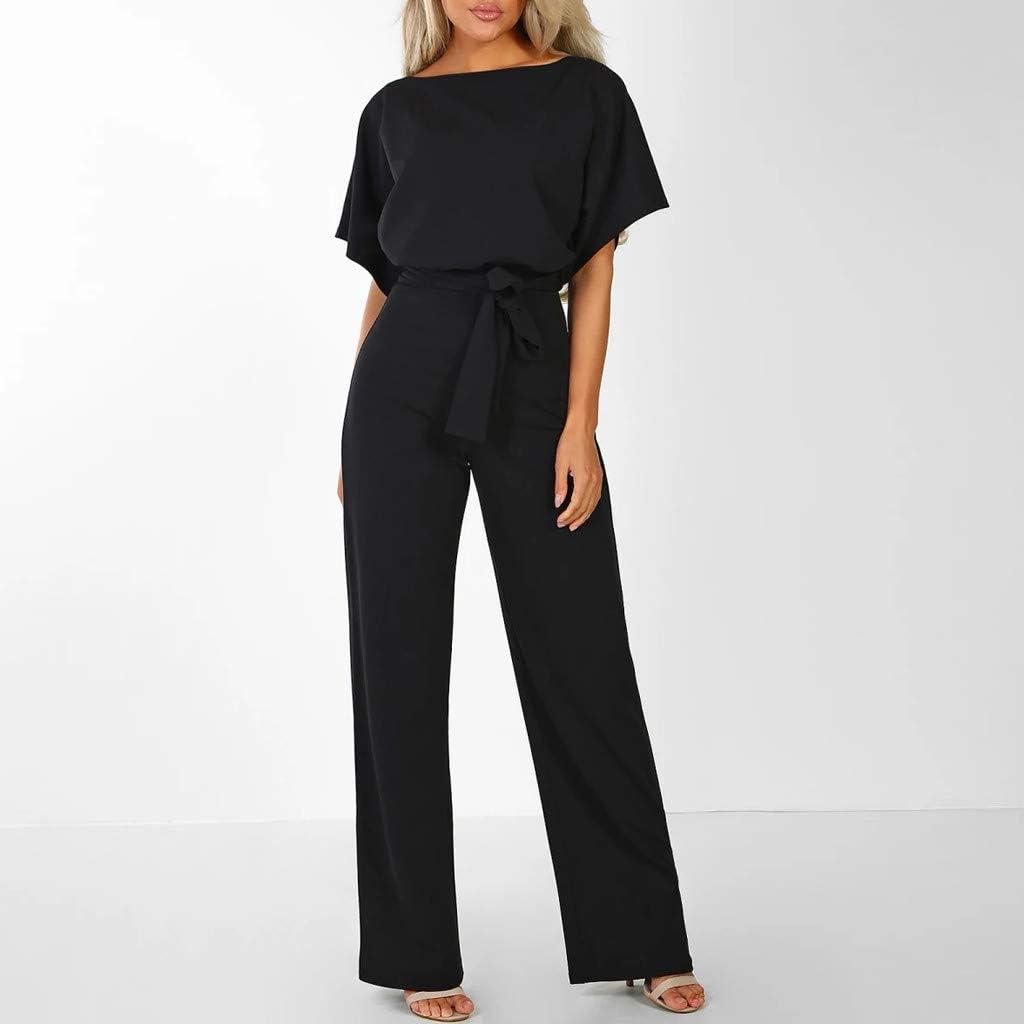 Women Casual Jumpsuits, Summer Spaghetti Strap Stripe Tie Back Casual Loose  Wide Leg Long Pants Rompers Playsuits