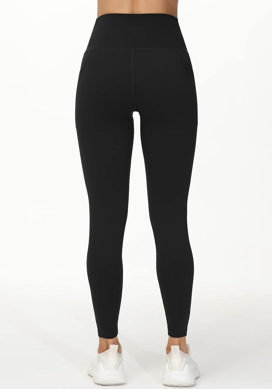 THE GYM PEOPLE Women's V Cross Waist Workout Leggings Tummy Control Running Yoga  Pants with Pockets Black Small