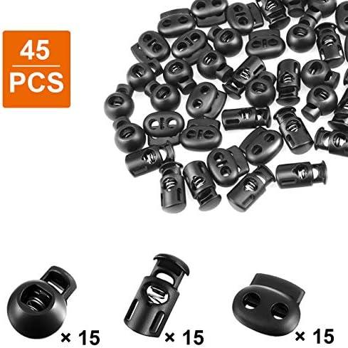 Double Elite 45 Pcs Plastic Cord Locks Cylinder Shape for Drawstrings,  Single Hole Cord Stops, Spring Cord Toggle for Hat