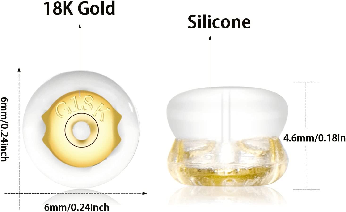 Earring Backs,18K Gold Silicone Earring Backs for Studs /Droopy  Ears,Locking Secure Earring Backs for Heavy Earring,No-Irritate  Hypoallergenice Soft Clear Earring Backs for Adults&Kids 