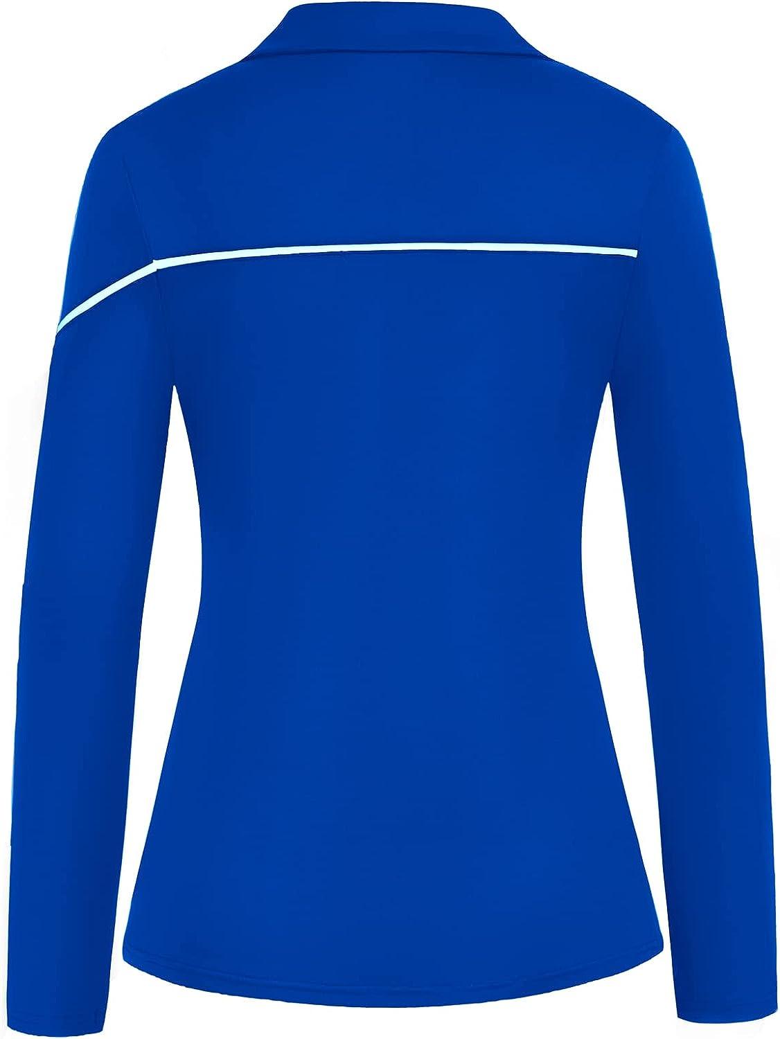 JACK SMITH Women Golf Polo Shirts Dry Fit UPF 50+ Long Sleeve Tennis Tops  Zip Up Slim Fit Athletic Shirt with Tee Holder Royal Blue X-Large