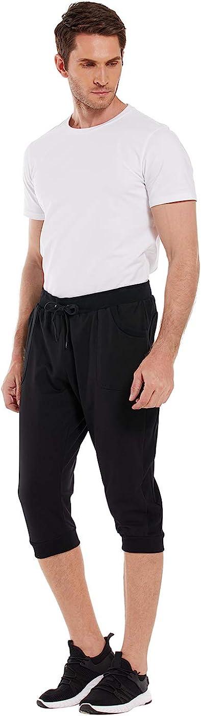 HDE Mens 3/4 Pants Workout Jogger Yoga Capri Shorts with Pockets for  Running Large Black