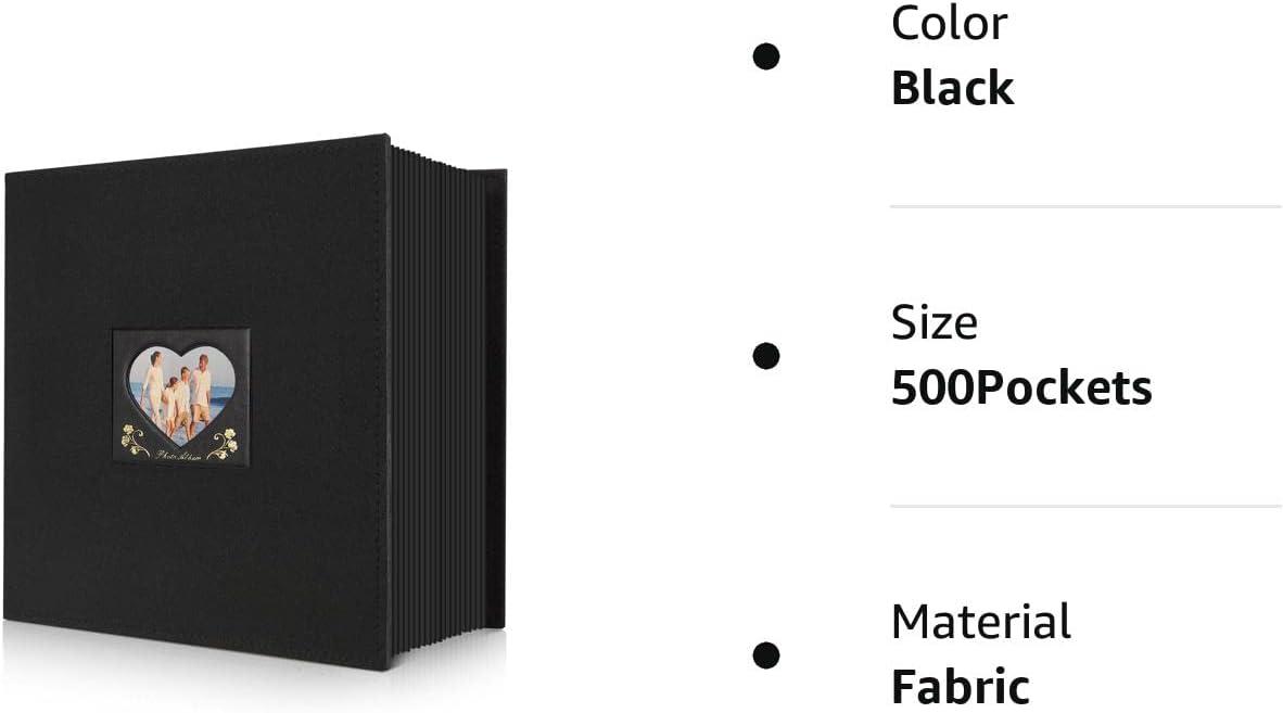 Fabric Frame Cover Photo Album 4x6 500 Pockets Photos, Extra Large Capacity Family Wedding Picture Albums Holds 500 Horizontal and Vertical Photos (