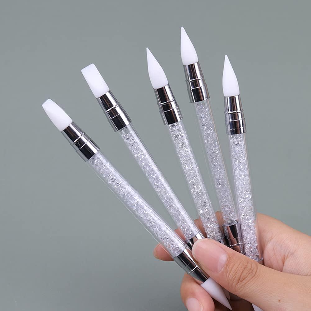 2 Way Quartz Stone Nails Cuticle Remover Pusher + Rhinestone Crystal Nail  Art Brush Pen Silicone Head Carving Emboss Shaping Hollow Sculpture Acrylic