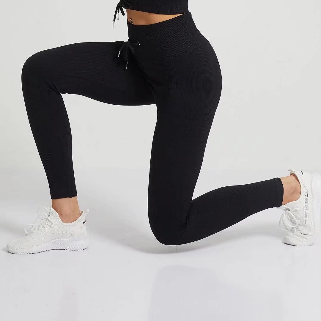 High Waisted Gym Tights Scrunch Butt Yoga Pants Womens Ribbed