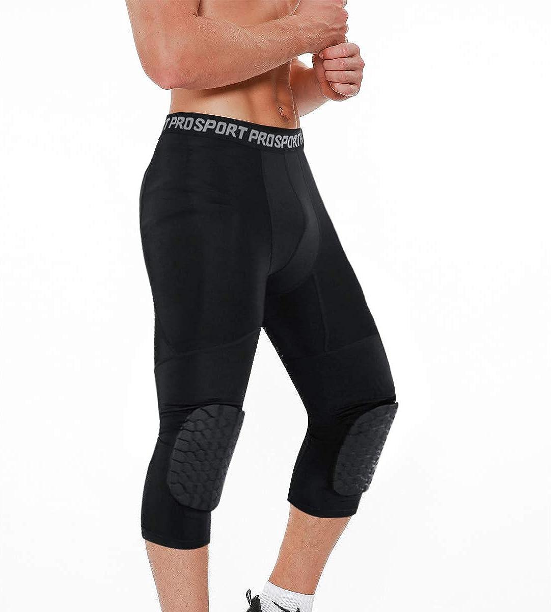 Basketball Compression Pants with Knee Pads 3/4 Capri Padded Sport