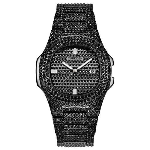Mens Watch Quartz Analog Roman Numeral Scale Business Wristwatch Black Band  Black Dial Gold Watchcase