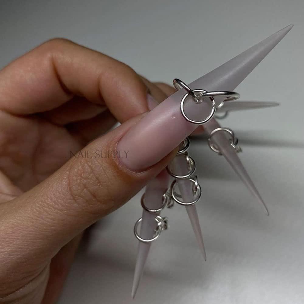 1 Box Nail Piercing Dangle Nails Rings Mix Color Open Single Loops Jewelry  DIY Nail Art Decor Dangle Nail Art Charms Glitter 3D Nails Rhinestones  Acrylic Decoration Metal Alloy Designs (B)