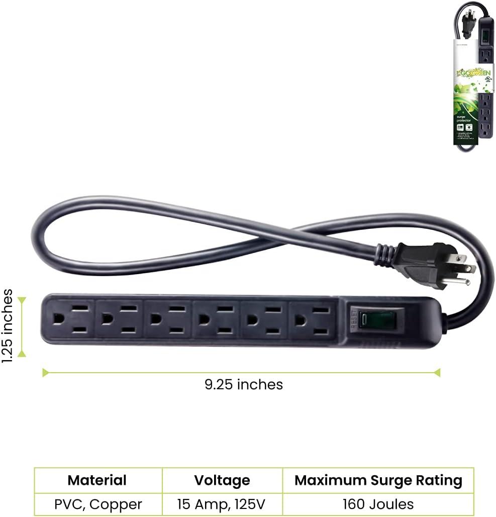 Go Green Power Inc. GG-16103MINBK 6 Outlet Surge Protector Black