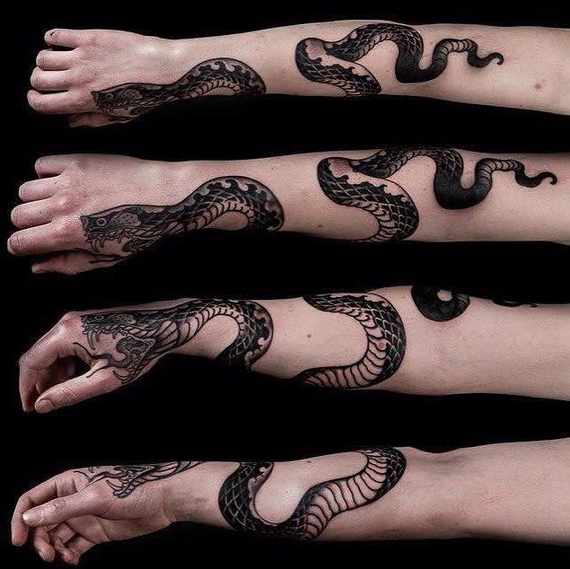 Snakes tattoo. Occult snake wrapped around hand, skull, dagger, bowl a By  Tartila | TheHungryJPEG