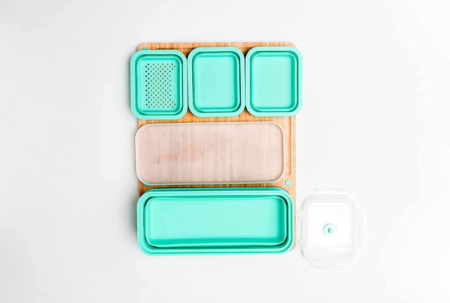 TidyBoard Meal Prep System - Bamboo Cutting Board - The Quick Easy Meal Prep  Solution Teal