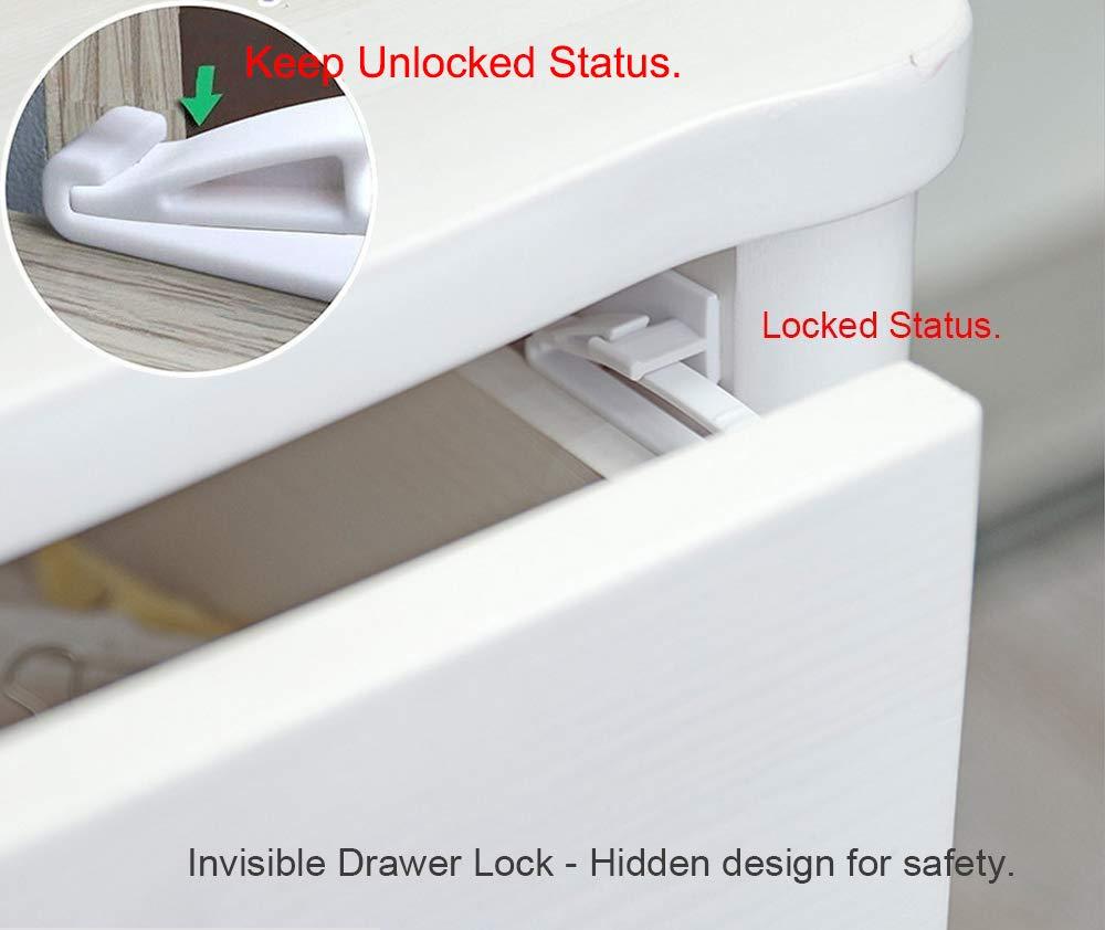  Baby Proofing Drawer Locks，Child Safety Locks（12 Pack）,Slider  Unlock Invisible Drawers Latches with 3M Strong Adhesive for Baby Care，No  Drilling Installation : Baby