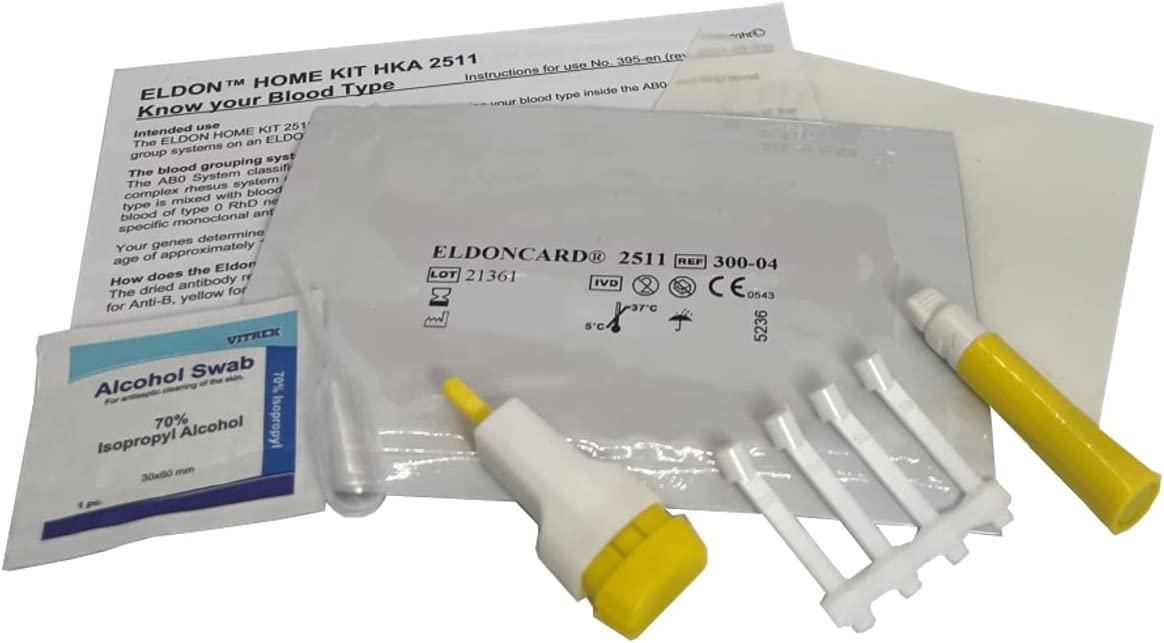 Eldoncard Blood Type Test (Complete Kit) - Air Sealed Envelope, Safety  Lancet, Micropipette, Cleansing Swab
