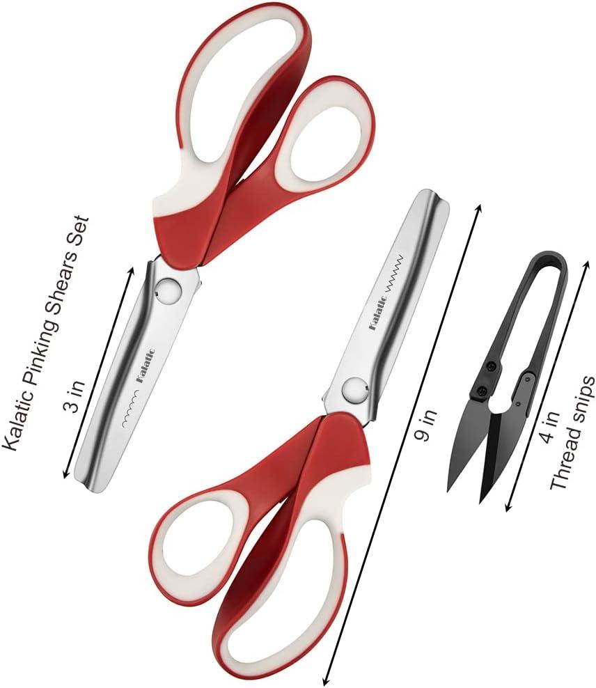 Pinking Shears Set (Pack of 2 PCS Serrated & Scalloped edges) By Kalatic -  Zig-zag Scissor for Fabric Leather & PPDer - Pinking Dressmaking Sewing  Scissors KT-002-D Red