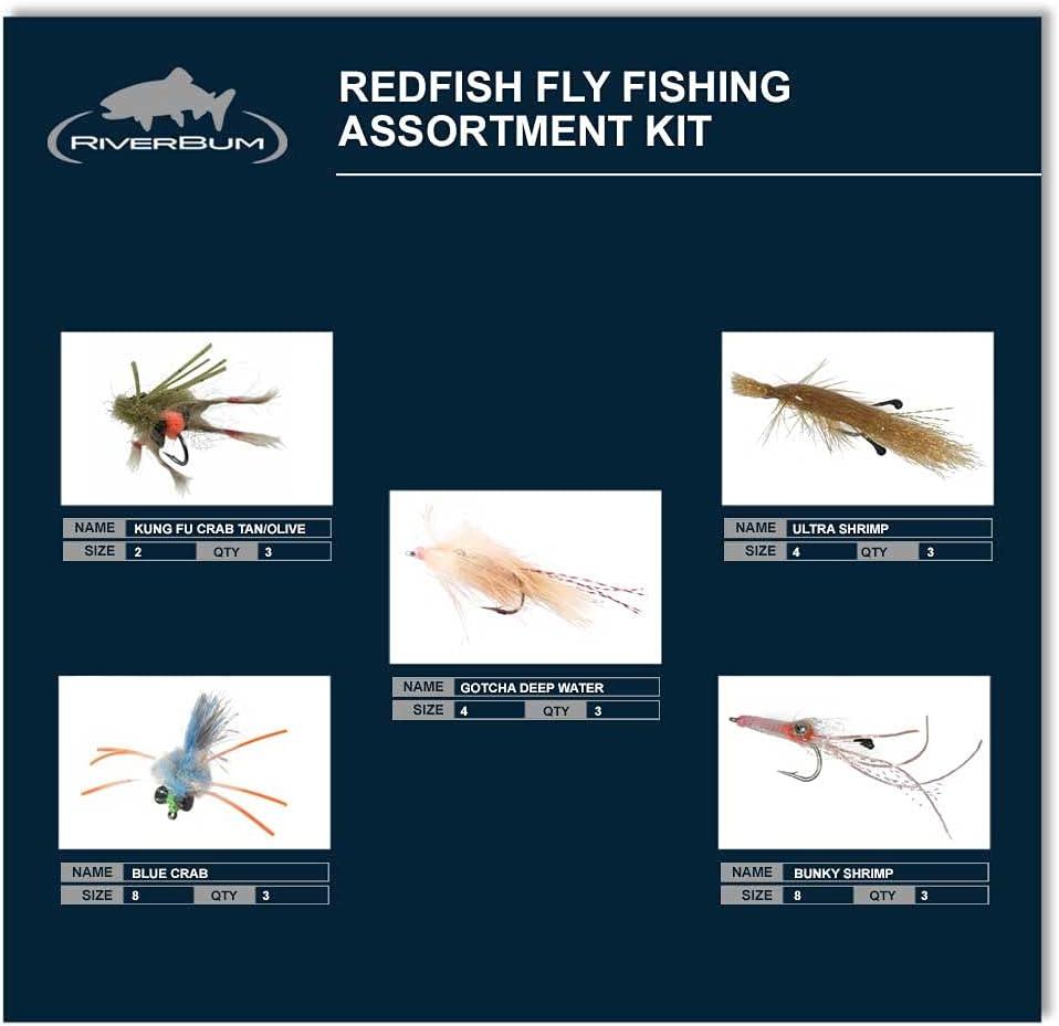 RiverBum Redfish Flies Assortment Kit with Fly Box, Crazy Charlie, Assorted  Shrimp and Crab Flies for Fly Fishing - 15 Piece