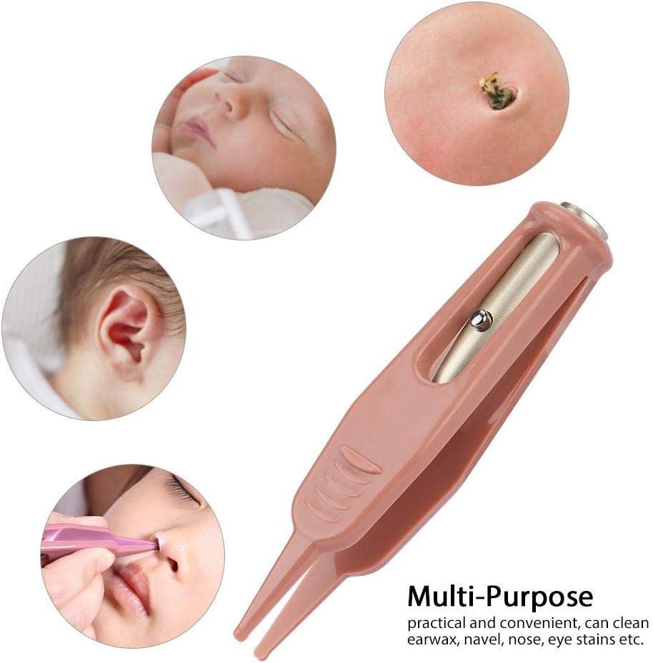 Nose Cleaning Tweezer, Plastic Round Head Baby Ear Nose Navel Cleaner Clip  Tool with LED Light for Body Care