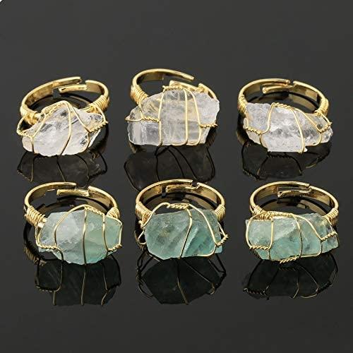 Raw healing stone rings wire wrapped - Adjustable gold ring