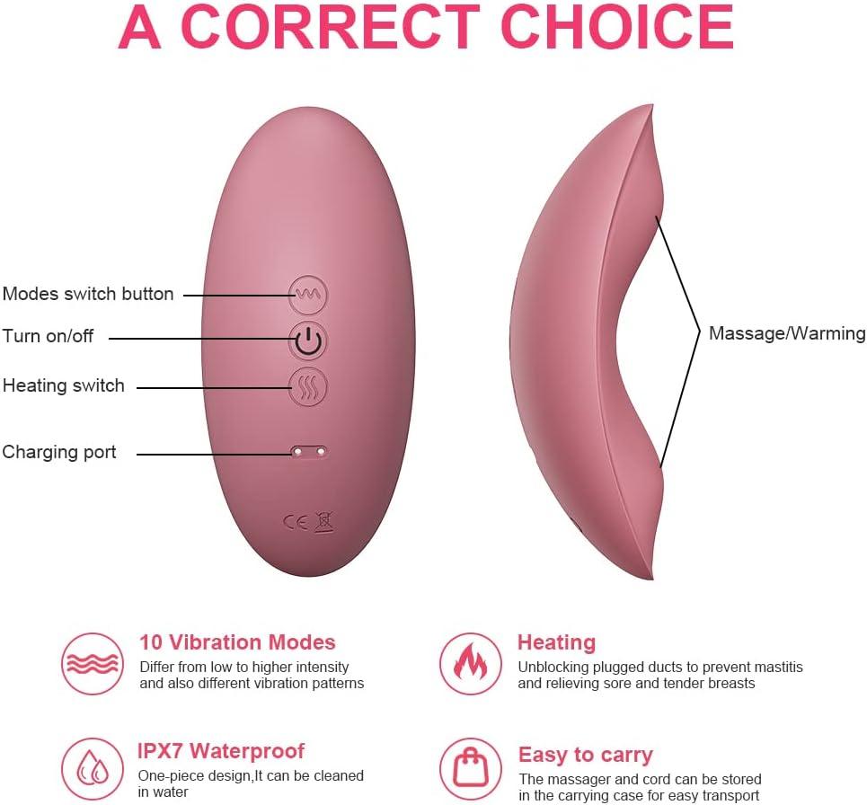 Warming Lactation Massager Soft Silicone Breast Massager for Breastfeeding  10 Vibration Modes for Improved Postpartum Milk Flow