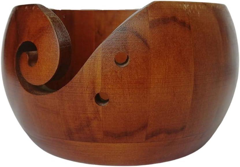 LOOEN Wooden Yarn Bowl Holder Rosewood,Knitting Wool Storage Basket Round  with Holes Handmade Craft Crochet Kit Organizer Perfect for Mother's  Day(Wine Red)