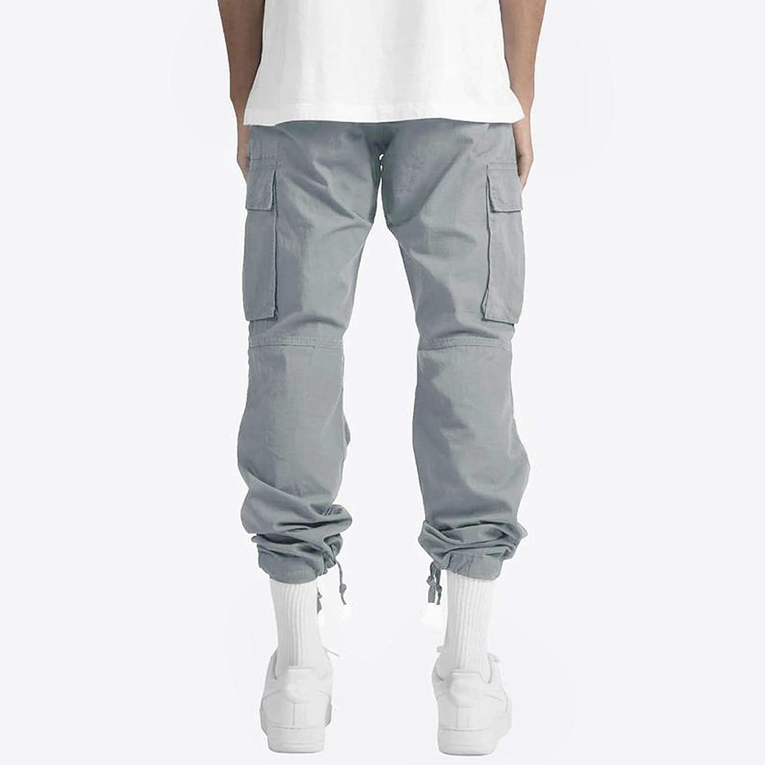 Mens Cargo Pants Plus Size Casual Outdoor Gym Pants with Pockets Solid  Color Drawstring Trousers Streetwear 1-gray Medium
