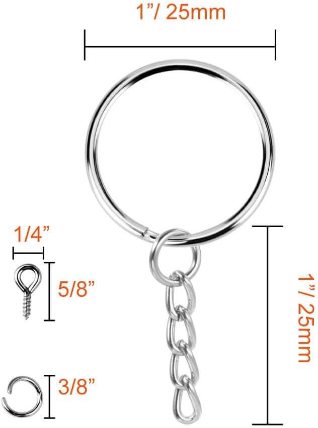 Paxcoo 100pcs Keychain Rings with Chain and 100 Pcs Screw Eye Pins Bulk for Crafts