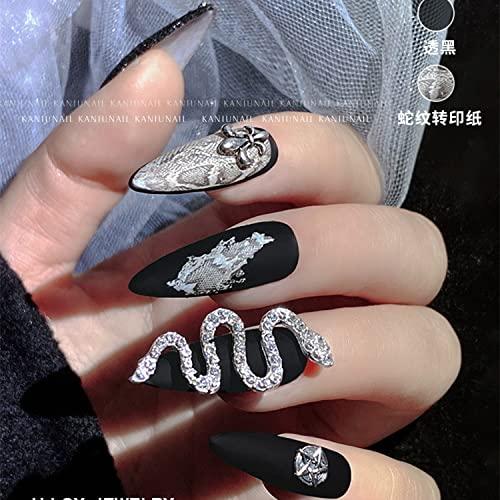 Nail Diamonds Rhinestones Snake Nail Charms Set, 3d Animal Nail Jewelry  Studs Snake Shape Crystal - black+silver