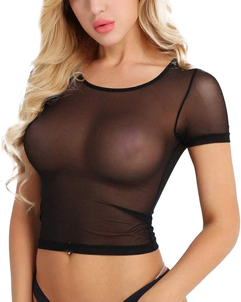 Women Sheer Long Sleeve Blouse Sexy Mesh Tights Tops Ladies See