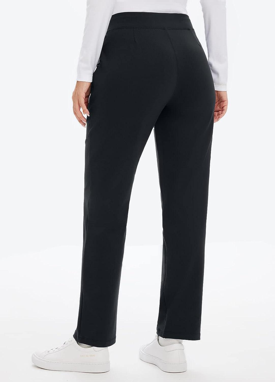 BALEAF Women's Straight Leg Golf Pants Stretch Sweatpants Pull-on Dress  Work Pants with Zipper Pockets Black Large