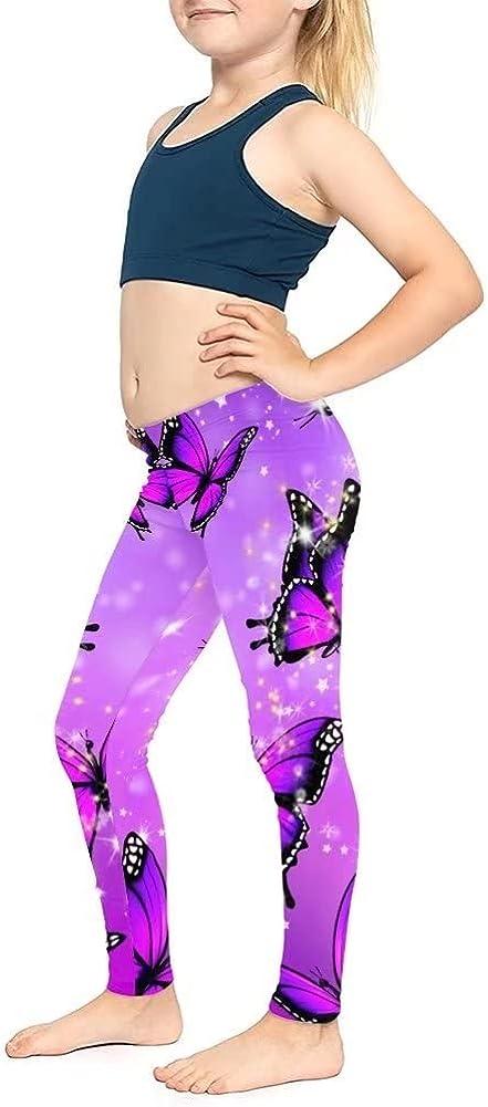 NDISTIN Lightweight Yoga Pants Girls Leggings Girls Sport Pants Tall Length Athletic  Leggings with Polyester Bling Butterfly Small