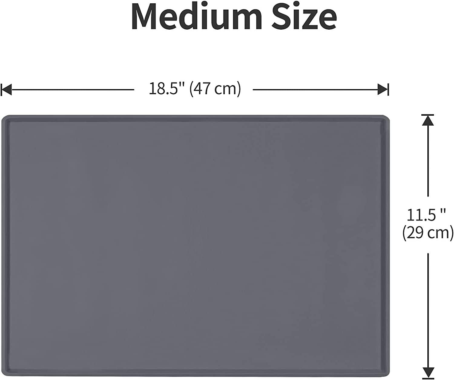 Gray Dog Food Mat, Small 18.5 x 11.5 Pet Bowl Mat for Food and