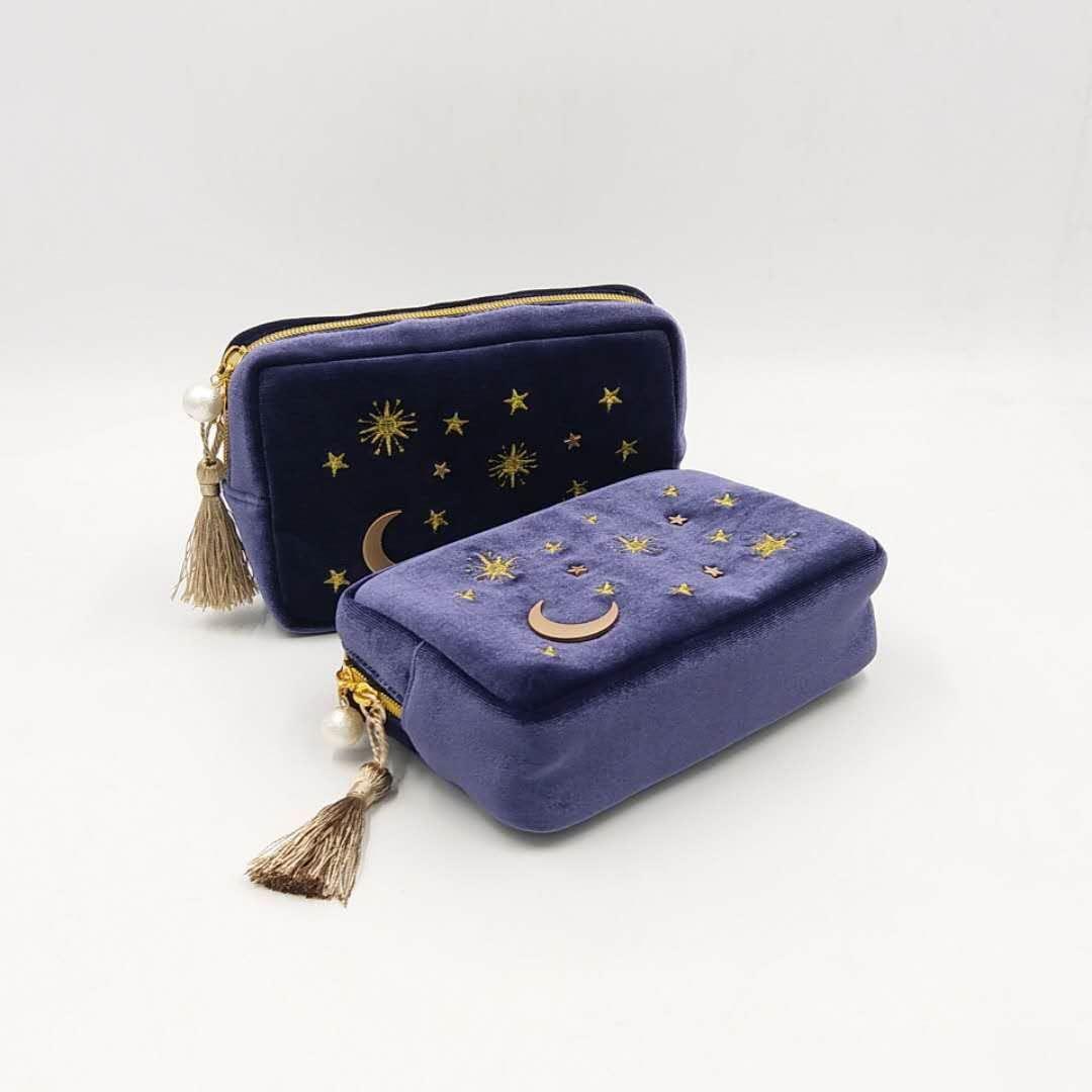 Ladies Small Elegant Velvet Makeup Beauty Bag Luxury Moon Star Cosmetic  Pouch Women Clutch Pochette Large-Capacity косметичка