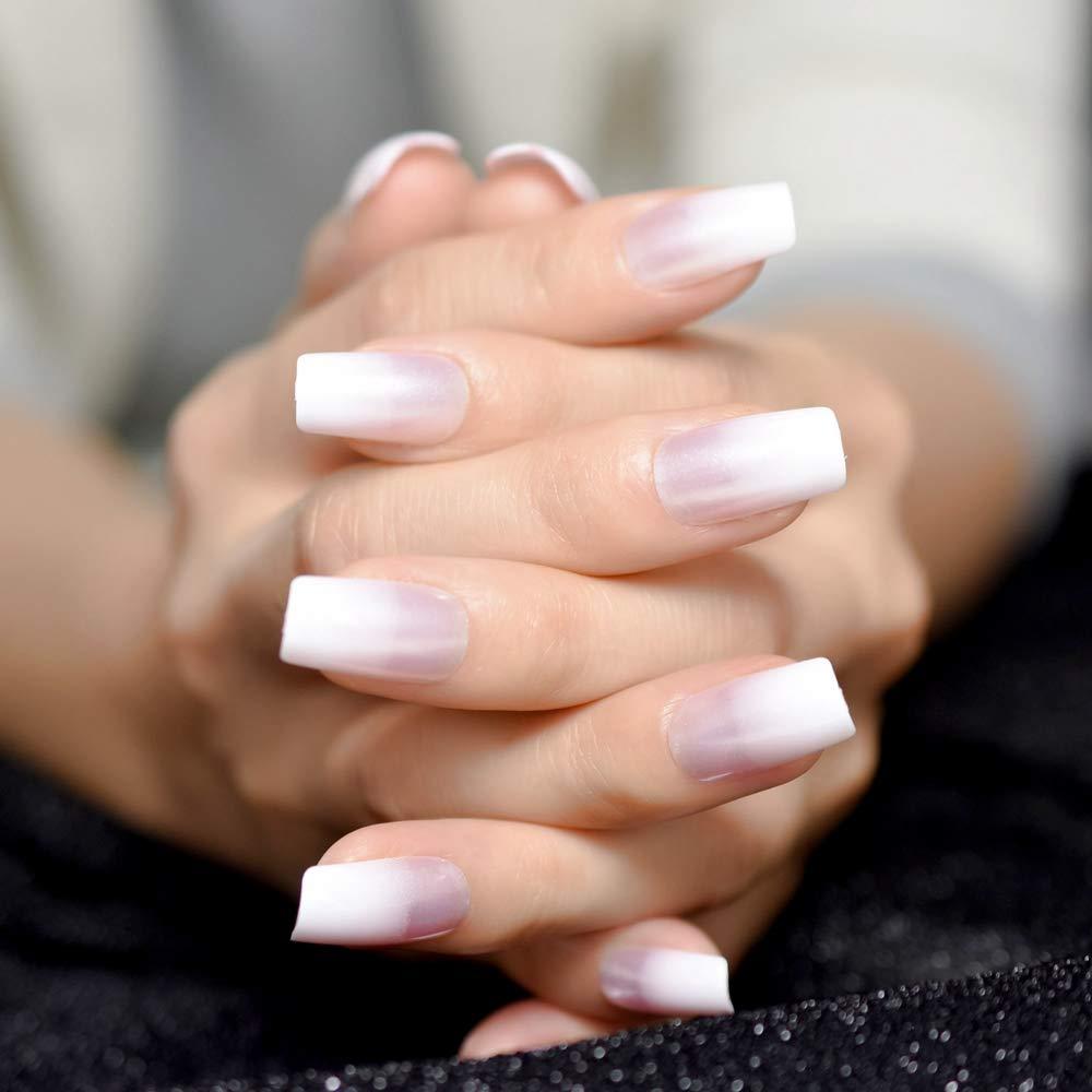  EchiQ Pearl Shine Glossy Fake Nails Shimmer White