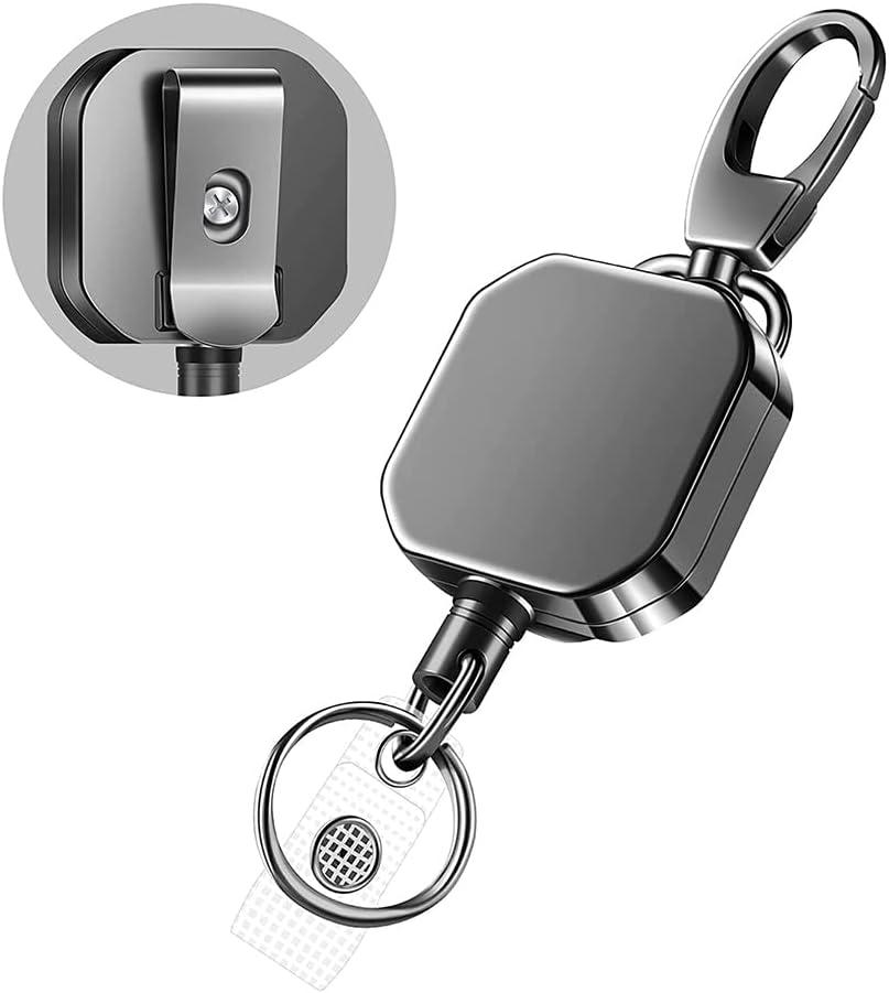 Heavy Duty Metal Retractable Badge Holders Carabiner Keychain Belt