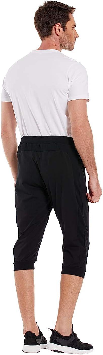 HDE Mens 3/4 Pants Workout Jogger Yoga Capri Shorts with Pockets for Running