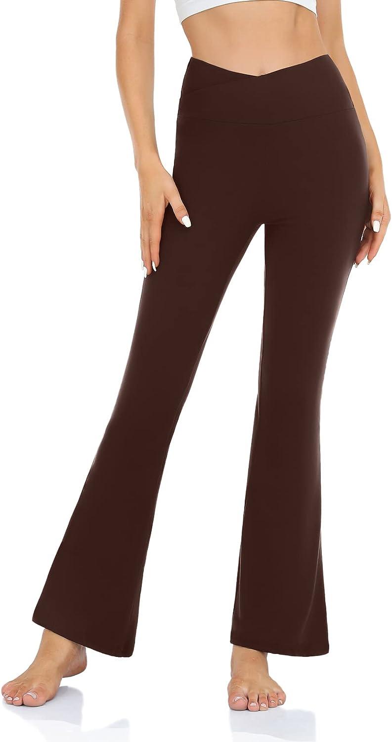  Women's Bootcut Yoga Pants High Waisted Crossover Flare Leggings,  Straight Leg Cross Waist Workout Yoga Flare Pants Brown : Clothing, Shoes &  Jewelry