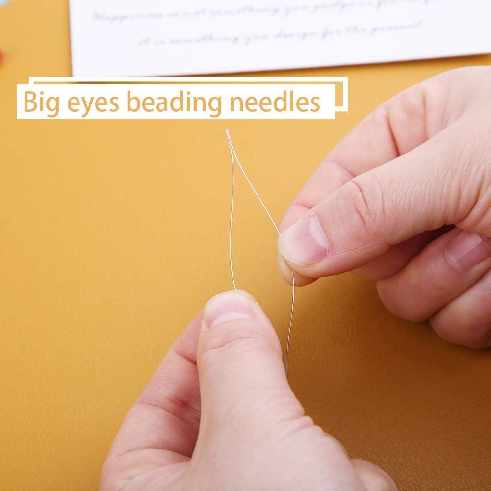 Zxiixz 18 Pcs Beading Needles, 6 Sizes Beading Big Eye Needles Seed Beads Needles Large Eye Collapsible Beading Needles Set with Needle Bottle for