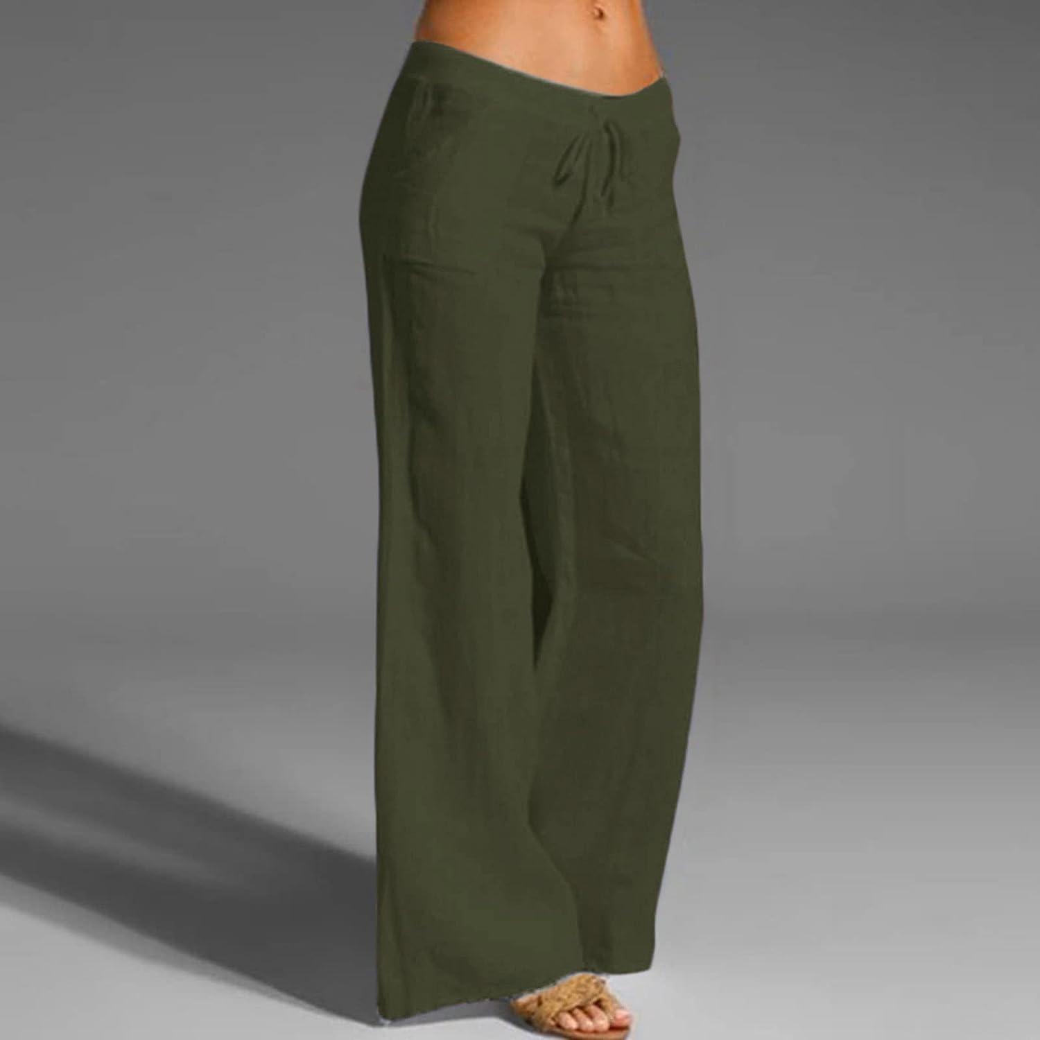 Apendorf Linen Pants for Women Dressy Casual Summer Trousers Cotton Linen  Elastic Waist Beach Pants Loose Wide Leg Slacks 2-green Medium